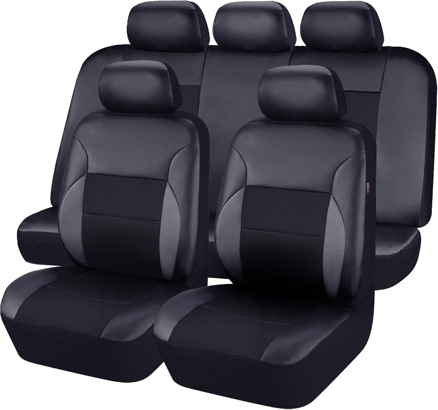 CAR PASS Luxurious PU Leather Automotive Universal Seat Covers Full Set for Vehicles,Cars,SUV,with Super 5mm Composite Sponge Inside,Airbag Compatible (Black and Black)