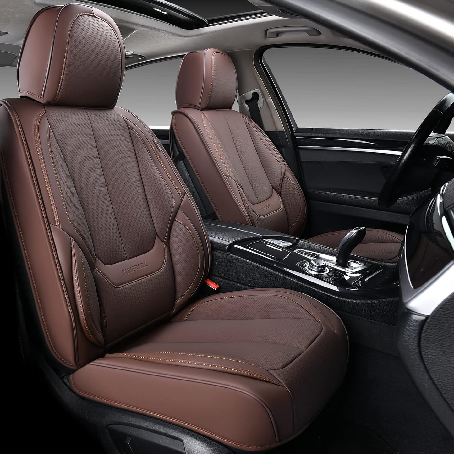 Coverado Front Seat Covers, Waterproof Nappa Leather Seat Covers for Cars, Car Seat Covers Front Seats, Driver Seat Cover, Car Seat Protector Cushions Universal Fit for Most Sedans SUV Truck, Brown