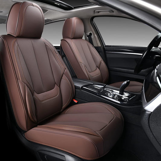 Coverado Front Seat Covers, Waterproof Nappa Leather Seat Covers for Cars, Car Seat Covers Front Seats, Driver Seat Cover, Car Seat Protector Cushions Universal Fit for Most Sedans SUV Truck, Brown