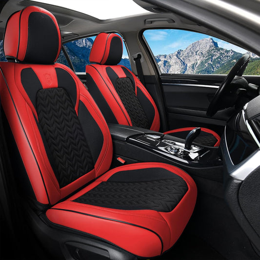 Coverado Car Seat Cover, Front Seat Cover, 2PCS Car Seat Protector, Seat Covers for Cars, Breathable Faux Leather Car Seat Cushion, Car Seat Protector, Red Car Seat Covers Winter Fit for Most Vehicles
