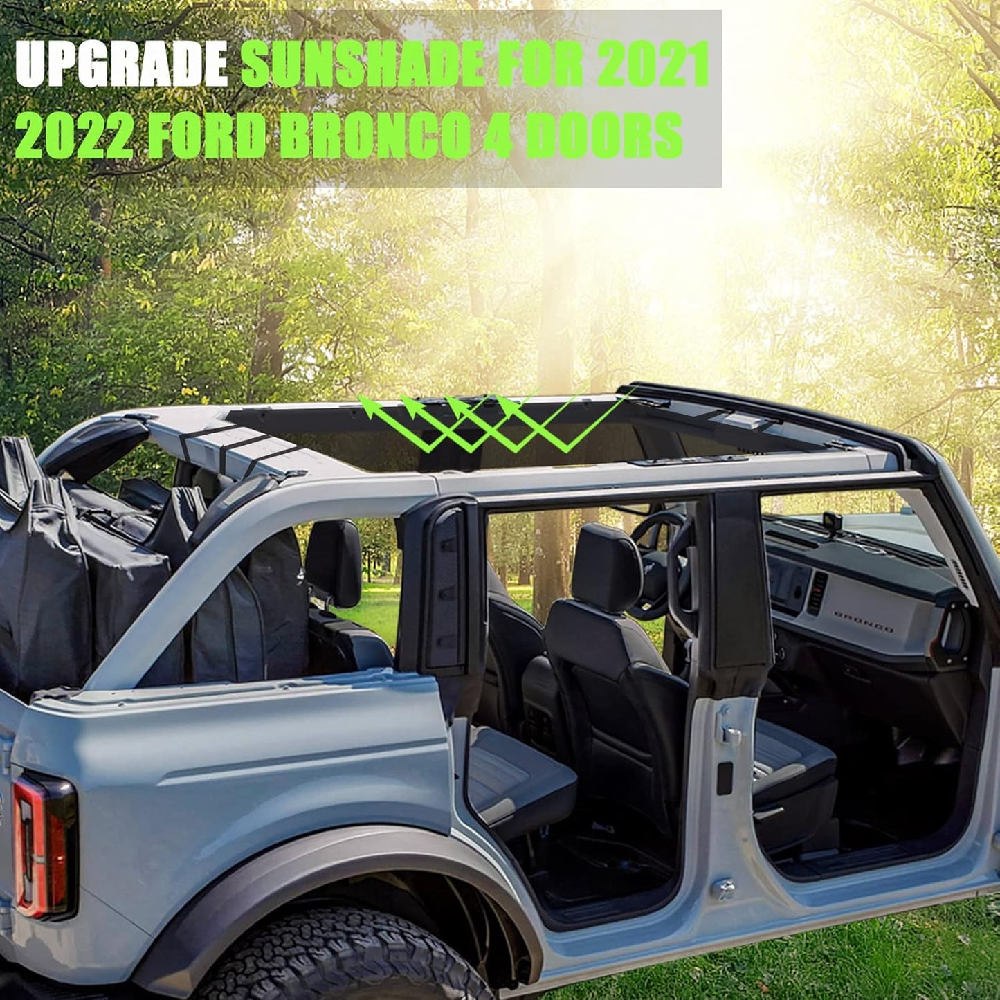 Mesh Bimini Top for Ford Bronco 4DR 2021 2022 2023 - ANMOSVO Mesh Bikini Top Roof Sunshade Top Sun Shade for Ford Bronco Accessories 6th Gen. 2021 2022 2023