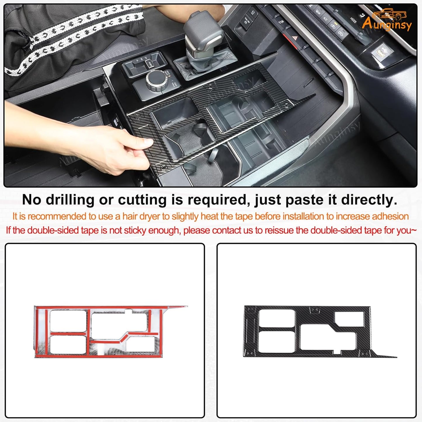 Aunginsy Central Control Gear Shift Panel Trim Cover Compatible with Toyota Tundra/Sequoia 2022-2024 Car Gear Shifter Console Anti-Scratch Panel Frame Protect Sticker with 4WD Accessories(Mech Style)