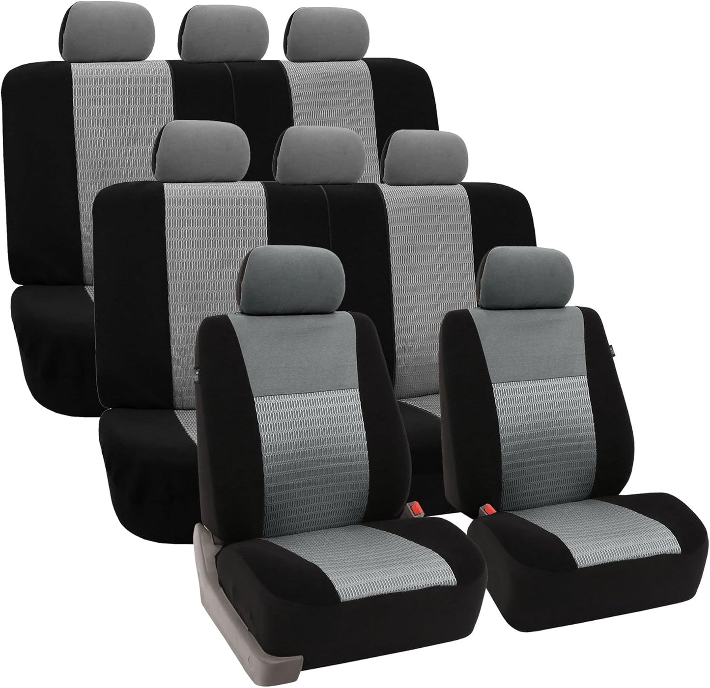 FH Group Car Seat Covers Three Row Set 7 Headrest Covers Car Accessories Universal Fit, Trendy Elegance 3D Air Mesh Airbag Compatible and Split Ready Beige Interior Accessories for Cars Trucks SUV