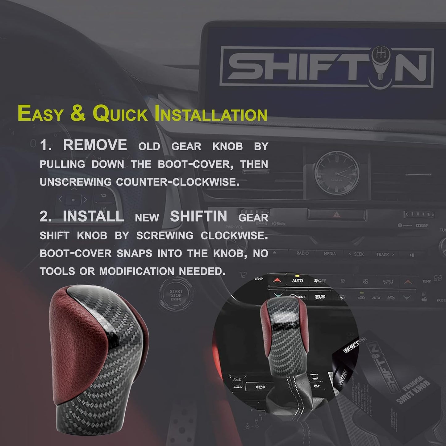 SHIFTIN Gear Shift Knob Shifter for Lexus ES GS GX is NX RC RX 200t 300 350 3450h 450hL 350L (Rioja Red Rose/Carbon Fiber Pattern)