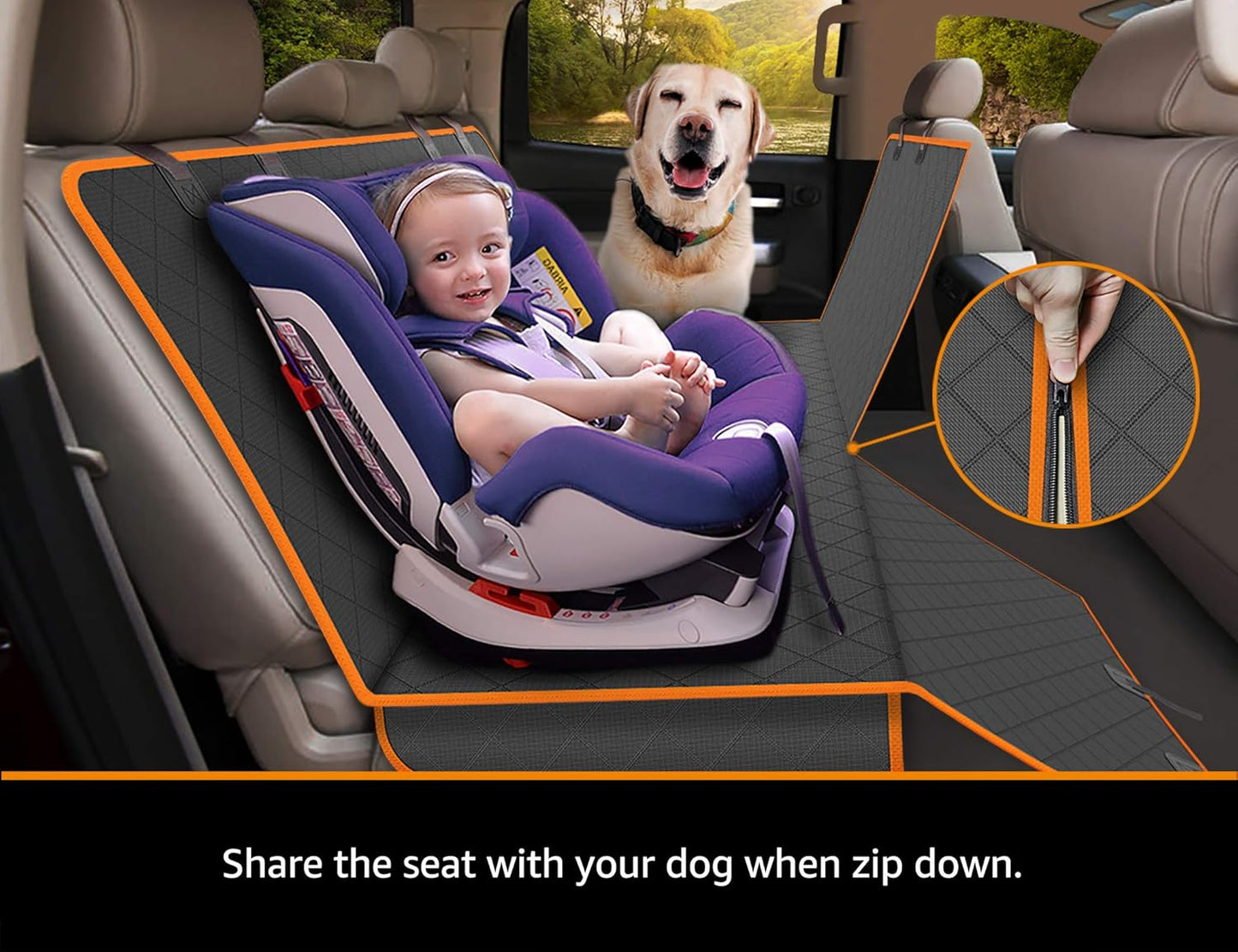 iBuddy Dog Truck Hammock for Back Seat Waterproof Dog Truck Seat Cover with Split Zipper Scratch Proof XL Dog Seat Cover Protector for Trucks and Large SUV and Car