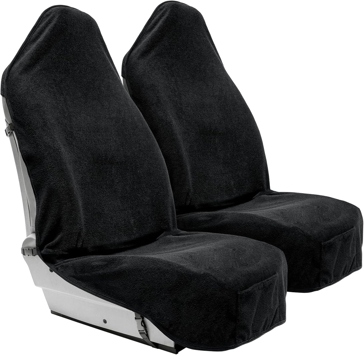 Season Guard Terry Cloth Sweat Towel Seat Cover; Carseat Towel Protector; Great for Gym Workout; Waterproof; Universal Fit for Car SUV Van Truck; EZ fit; Non Slip Grip; Machine Washable; 2pc Black