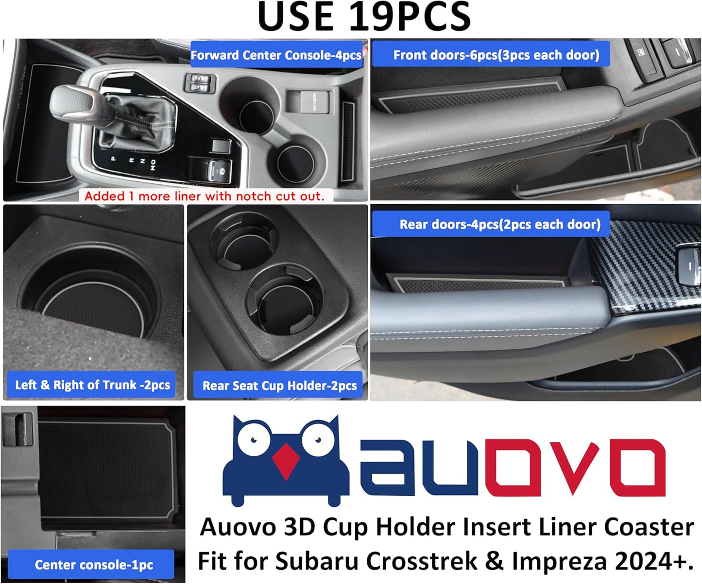 Auovo Cup Holder Inserts Liners Compatible with Subaru Crosstrek 2024 2025 Impreza Accessories Car Custom Center Console Door Pocket Mats Pads 19PCS (Gray Trim)