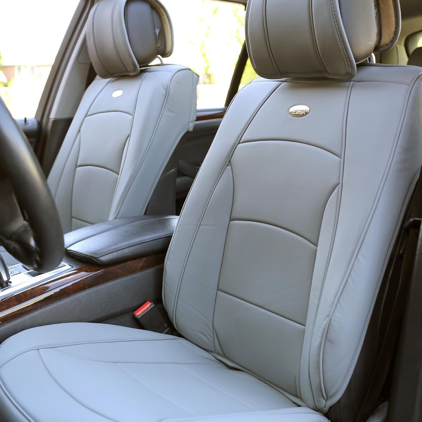 FH Group Front Set Faux Leather Car Seat Cushions - Seat Covers for Low Back Seat, Universal Fit, Airbag Compatible Seat Cover for SUV, Sedan, Black