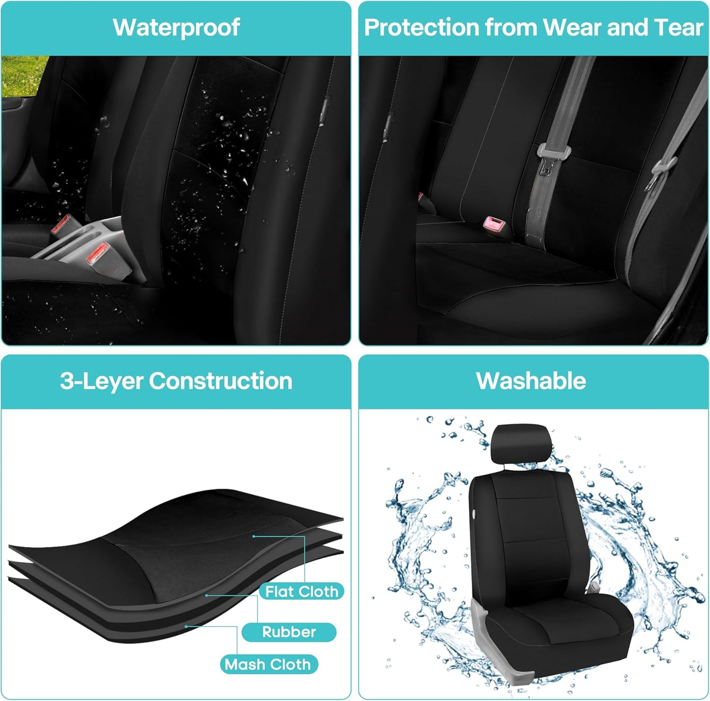 FH Group FB083BLACK102 Semi-Universal Neoprene Bucket Seat Cover Airbag Compatible