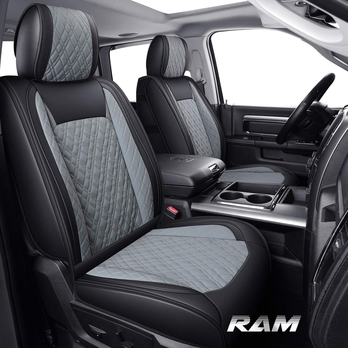 YIERTAI Car Seat Covers Compatible with Dodge Ram Custom Fit 2009-2025 1500 2500 3500 Pickup Mega Cab Limited Longhorn Laramie Bighorn Waterproof Leather Seat Protectors, 2 PCS Front Black