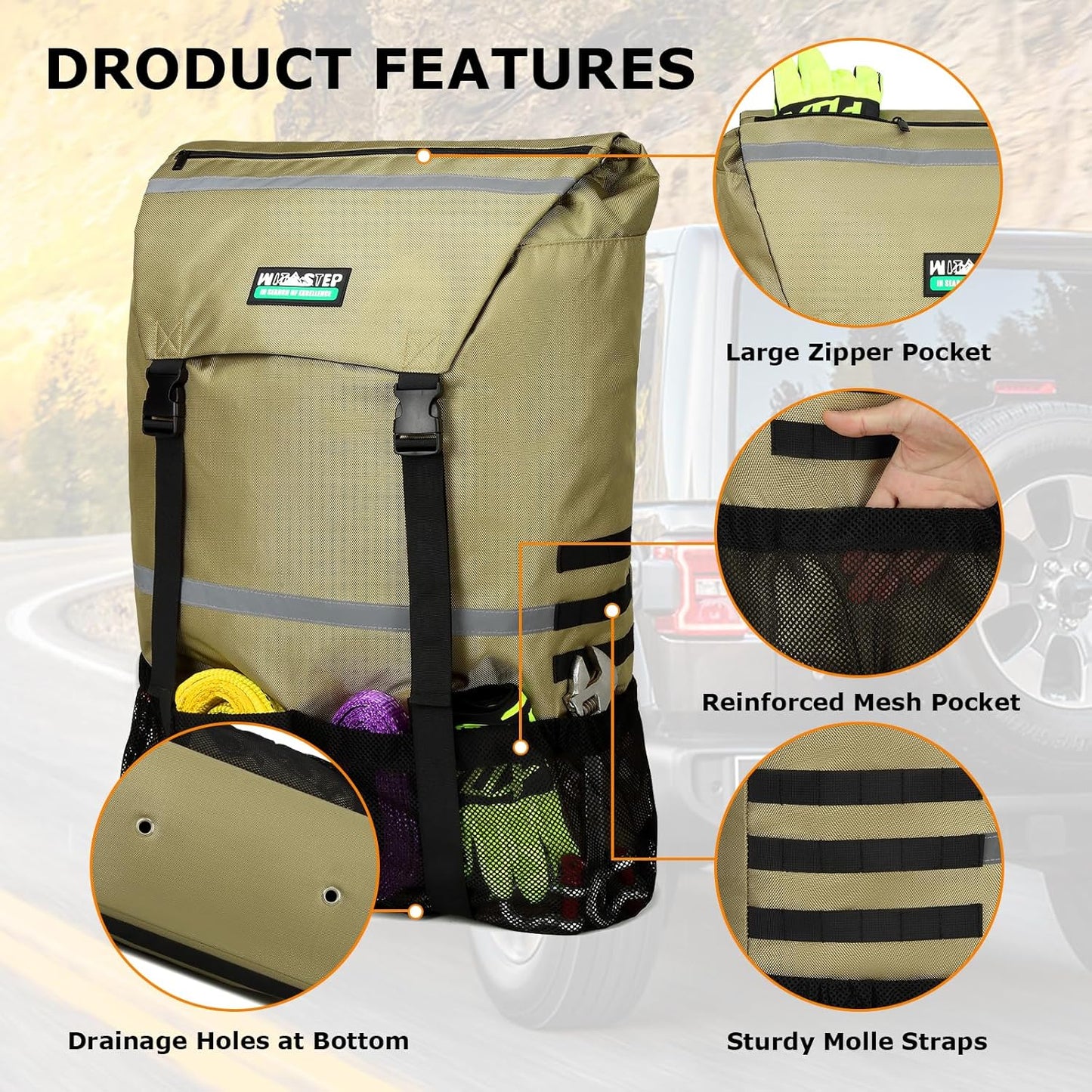 WITSTEP Spare Tire Trash Bag, Offroad Storage Bag Heavy Duty Truck Tailgate Fits up to 40" Tire, Large Recovery Gear Firewood Camping Cargo Storage for Jeep Truck SUV Car