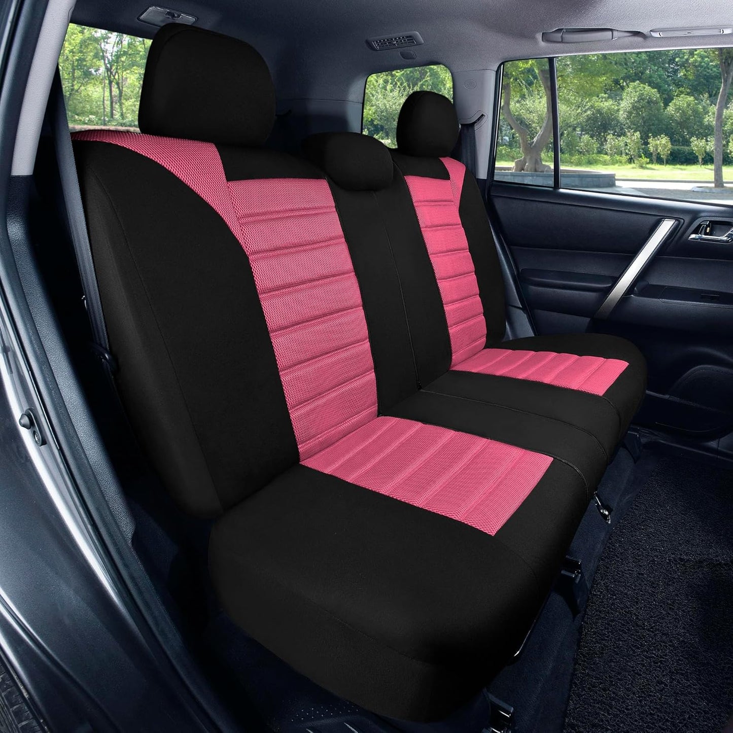 FH Group Car Seat Covers Full Set 3D Air Mesh - Universal Fit, Automotive Seat Covers, Low Back Seat Cover, Airbag Compatible,Split Bench Rear Seat,Washable Car Seat Cover for SUV, Sedan Pink