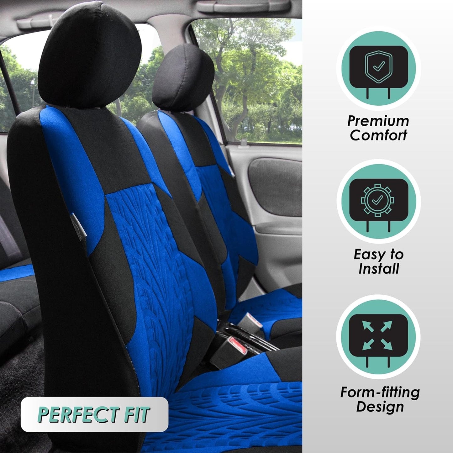 FH Group Travel Master Full Set Car Seat Covers– Universal Fit for Cars Trucks and SUVs (Blue) FB071115 + F11306