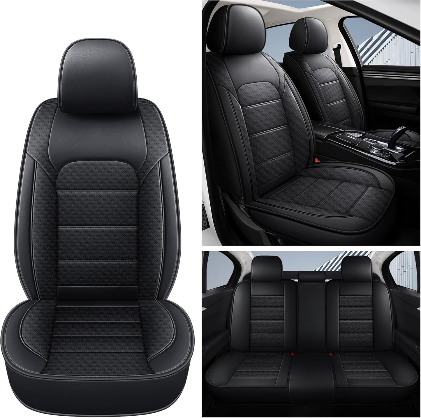 QUYDDC Car Seat Covers Full Set 3D Foam Back Support, 2 Front Seats Universal Fit for Most Trucks,Sedan and SUVs, Waterproof PU Leather Super Breathable, Storage Bags, All Season, Red +White