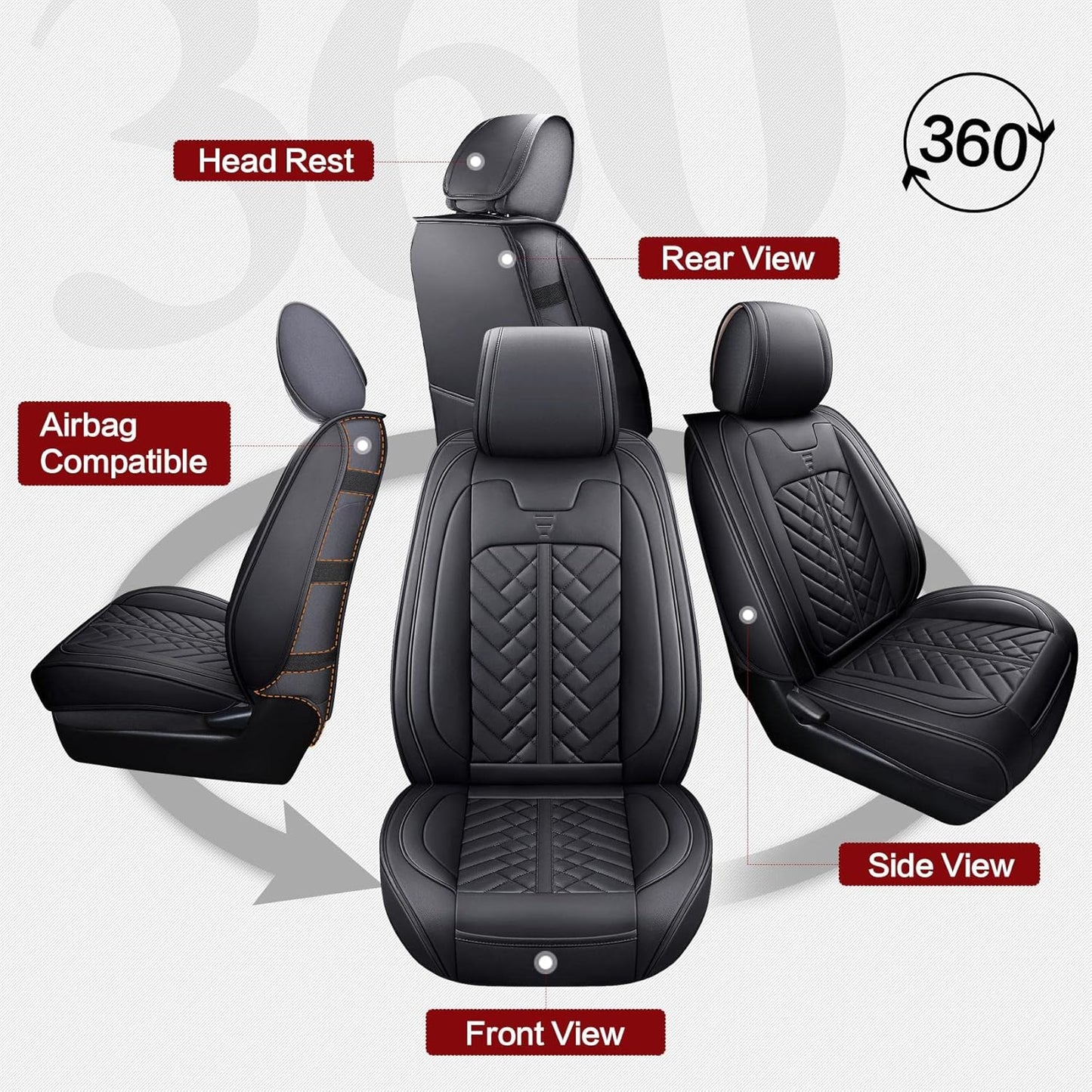 Tomatoman Toyota Tacoma Seat Covers Compatible with 2005-2025 TRD Sr5 V6 Offroad Limited Access Double Cab Truck Waterproof Leather Front Car Cushions(2 PCS Front Set/Black)