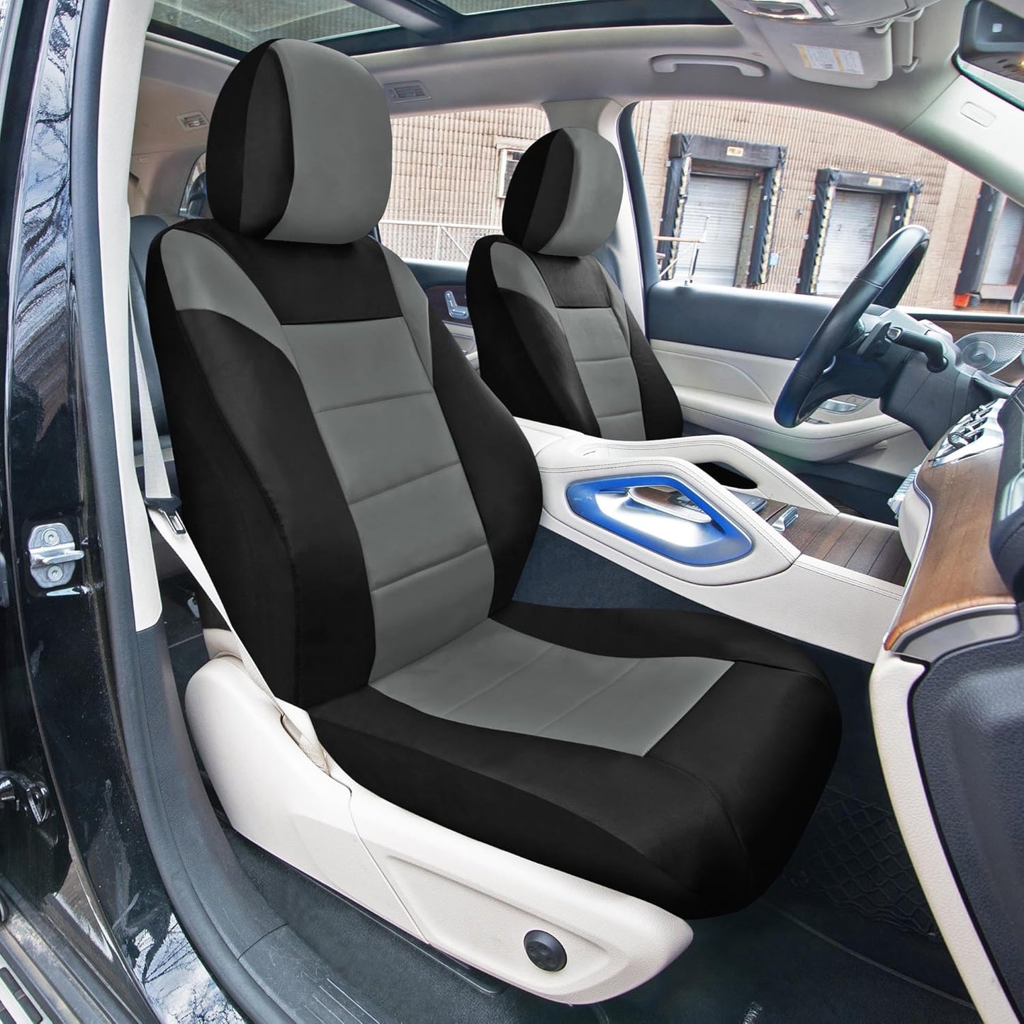 FH Group Racing PU Leather Seat Covers Airbag Compatible & Rear Split Gray