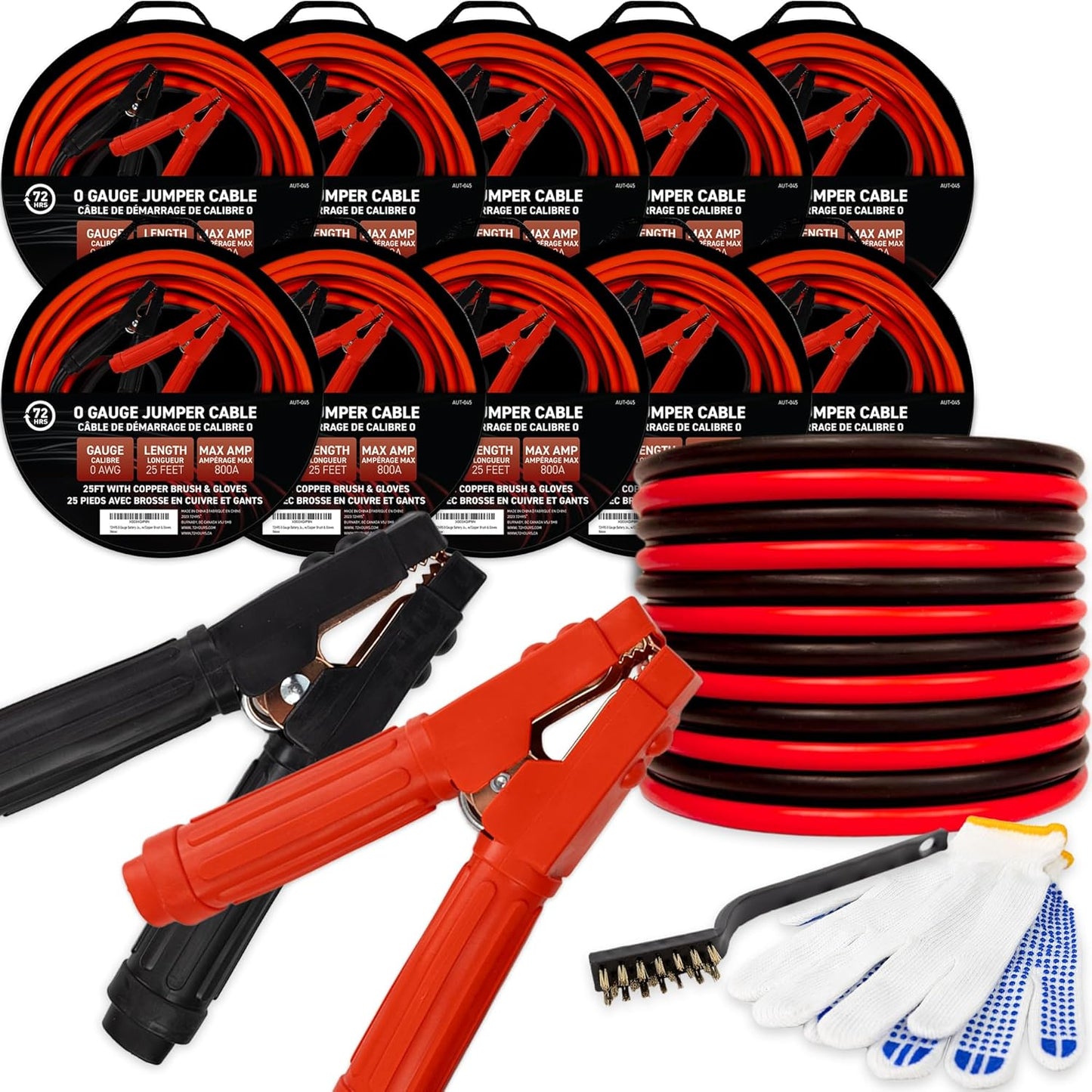 72HRS Jumper Cables, Booster Cable, Jumper Battery Cables for Roadside Emergencies (25 Feet (Pack of 10), 0-Gauge)