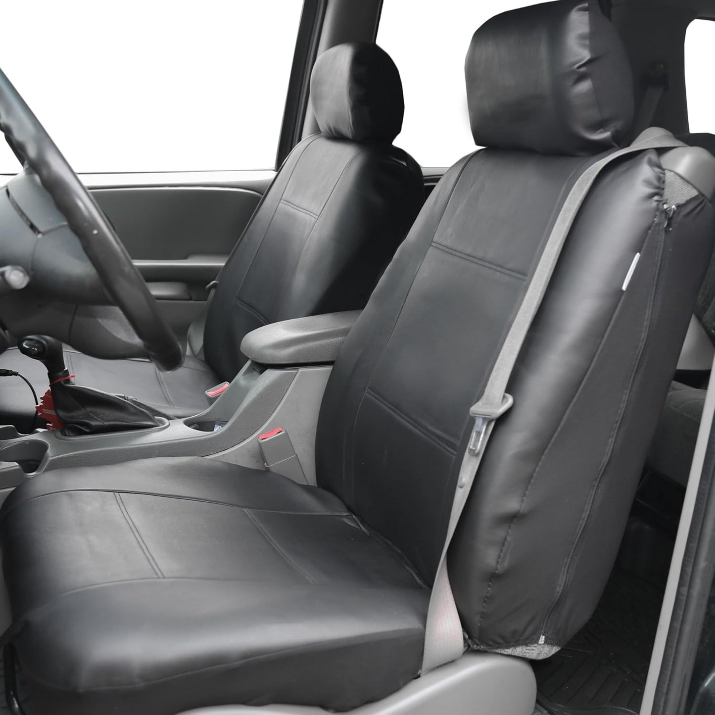FH Group PU309BLACK102 Black Front PU Leather Seat Cover, Set of 2 (Set Built in Seat Belt Compatible Airbag Ready)