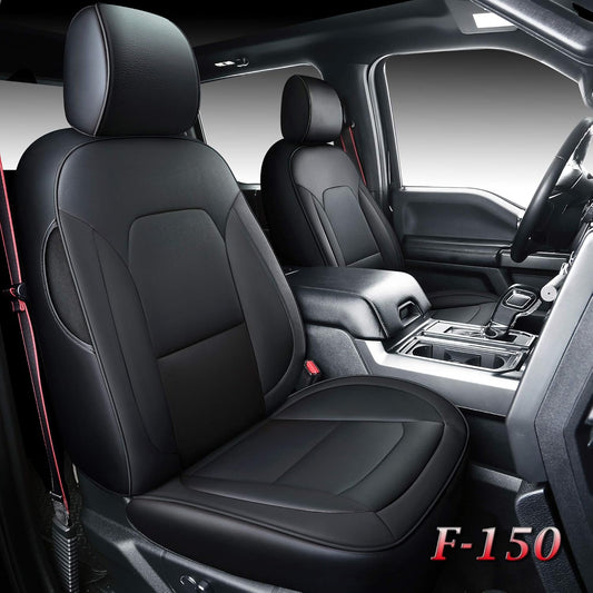 Coverado Front 3 Pieces, Waterproof Leatherette Truck Seat Protectors Custom Fit Front Seat, Compatible with Ford F-150 2015-2022 & F-250 F-350 F-450 2017-2022 SuperCab SuperCrew CrewCab, Black
