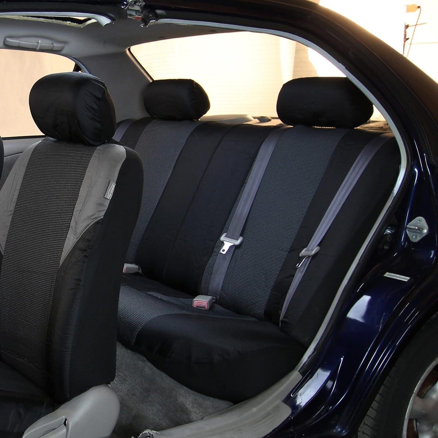 FH-FB064115 Cross Weave Fabric Seat Covers Airbag Compatible & Rear Split Bench Gray/Black