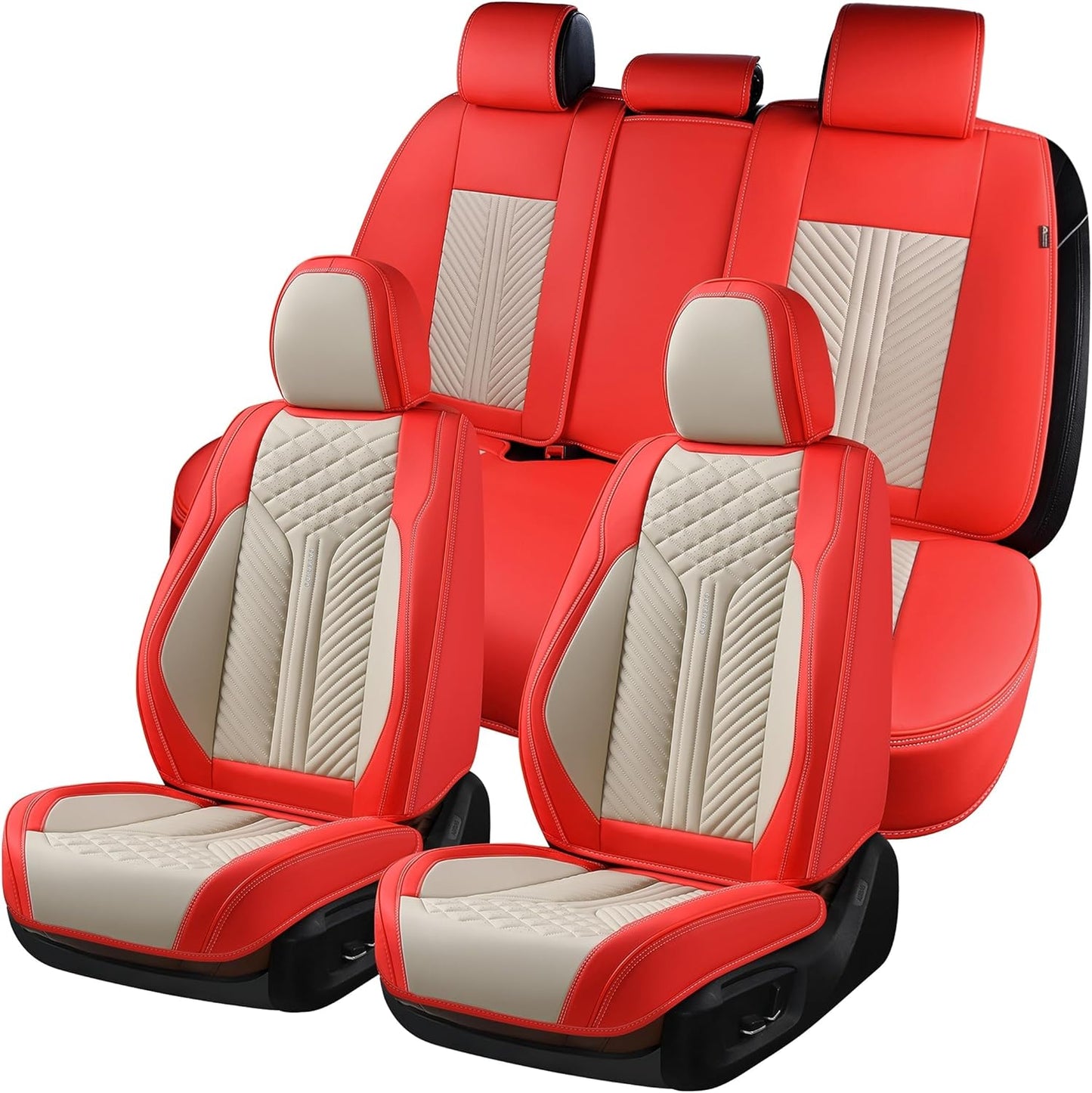 Coverado Car Seat Cover, Front Seat Cover, 2PCS Car Seat Protector, Seat Covers for Cars, Breathable Faux Leather Car Seat Cushion, Car Seat Protector, Red Car Seat Covers Winter Fit for Most Vehicles