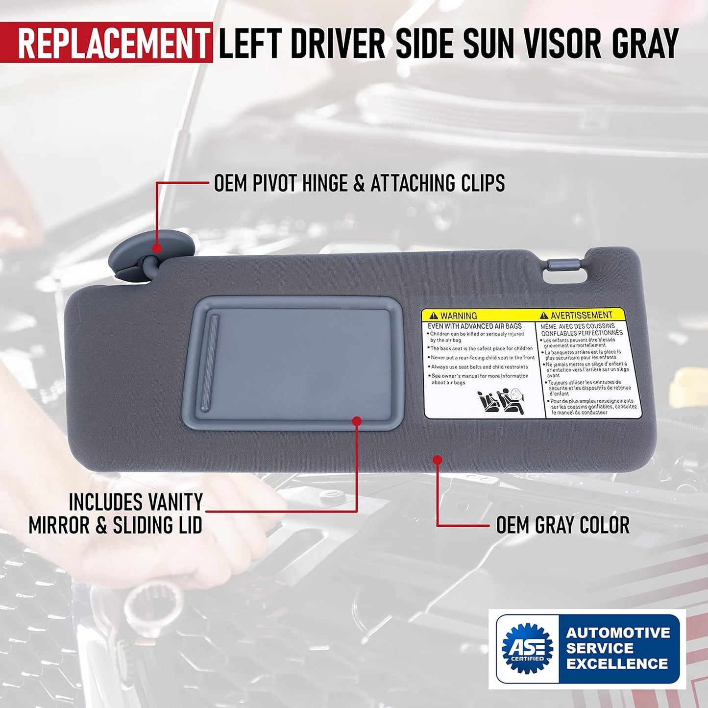 Left Driver Side Sun Visor Gray Without Light - Compatible with Toyota Tacoma 2005, 2006, 2007, 2008, 2009, 2010, 2011, 2012 - Replaces 74320-04181-B1, 74320-04180-B1, 74320-04181-B1, 74320-AD060-B0