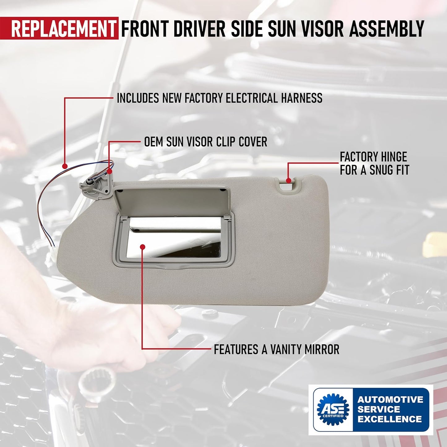 Driver Side Sun Visor Left Side Tan with Lamp - Compatible with Nissan & Infiniti - 2013, 2014, 2015, 2016, 2017, 2018 - Pathfinder, QX60, 2013 JX35 - Replaces 96401-9PB0A, 96401-3JA0A, 96401-3KM0A