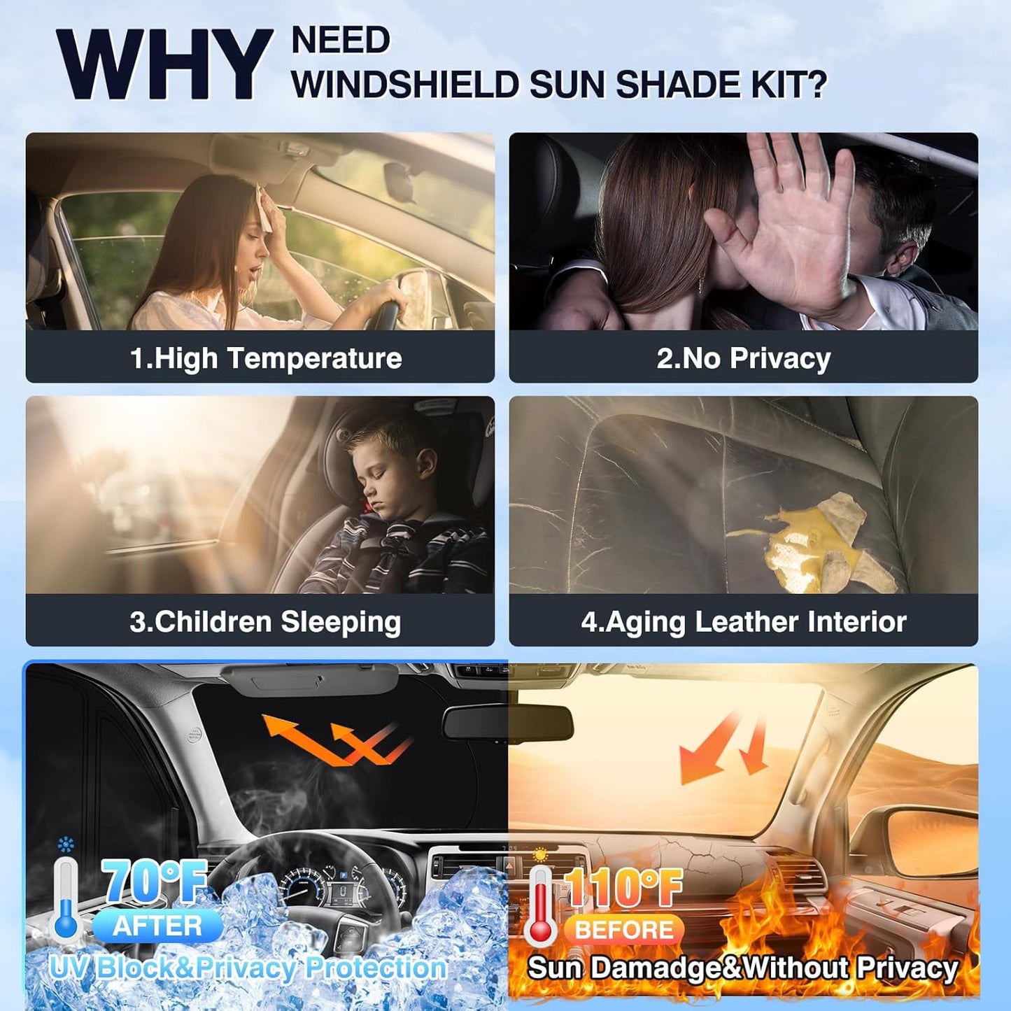 Sunsdrew 8PCS Foldable Sun Shade for 2019-2025 Toyota RAV4 Accessories Car Windshield&Side Windows Shade Cover Kit-Blocks 99% UV&Heat Privacy Protection Keeps RAV4 Cool Black