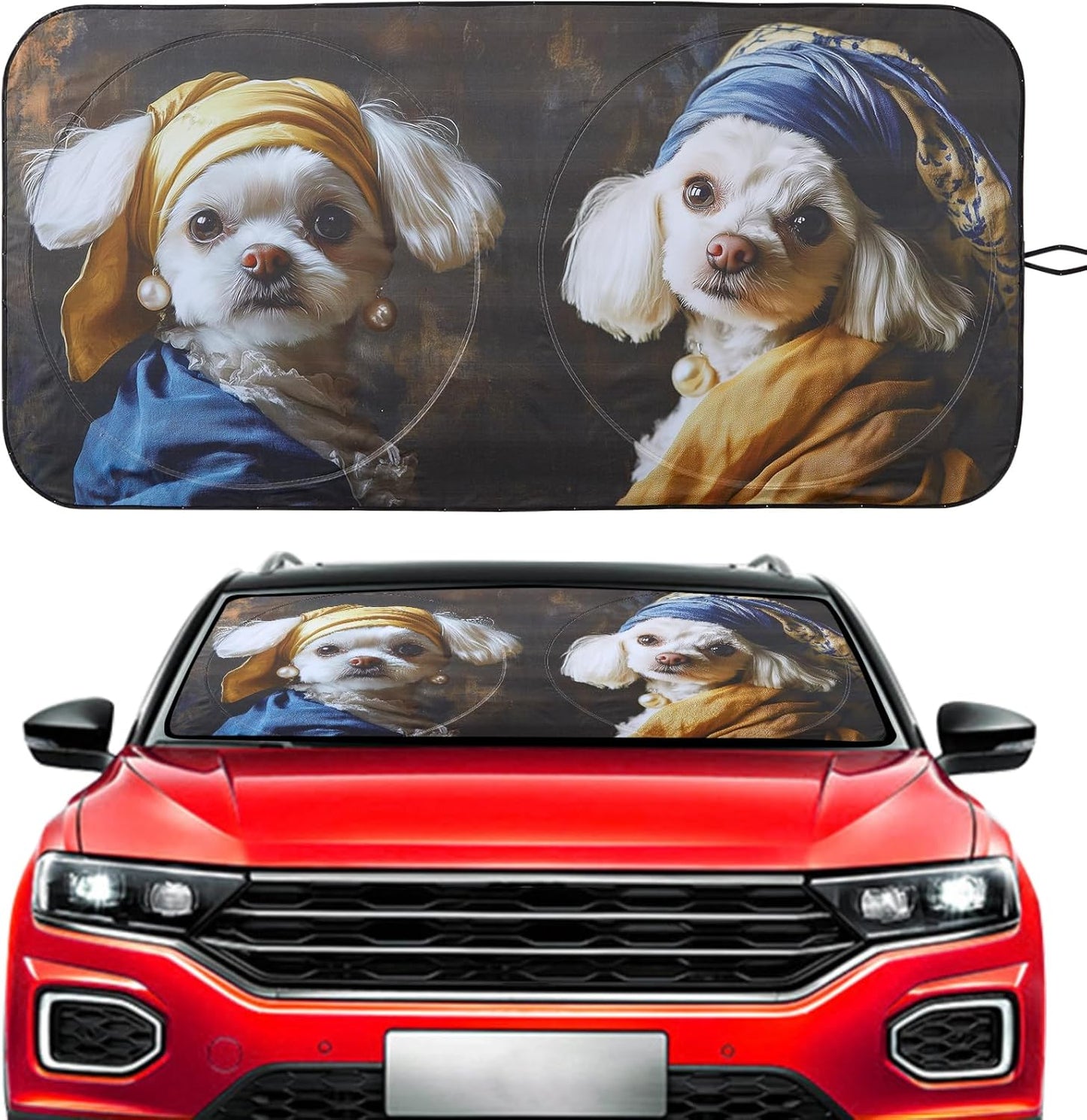 Vepagoo 2-Piece Car Windshield Sun Shade Cover, Auto Sun Shield Heat Protector for Front Window with Storage Bag, Car Sunscreen UV Reflector Protect Dashboard 28x31 inches