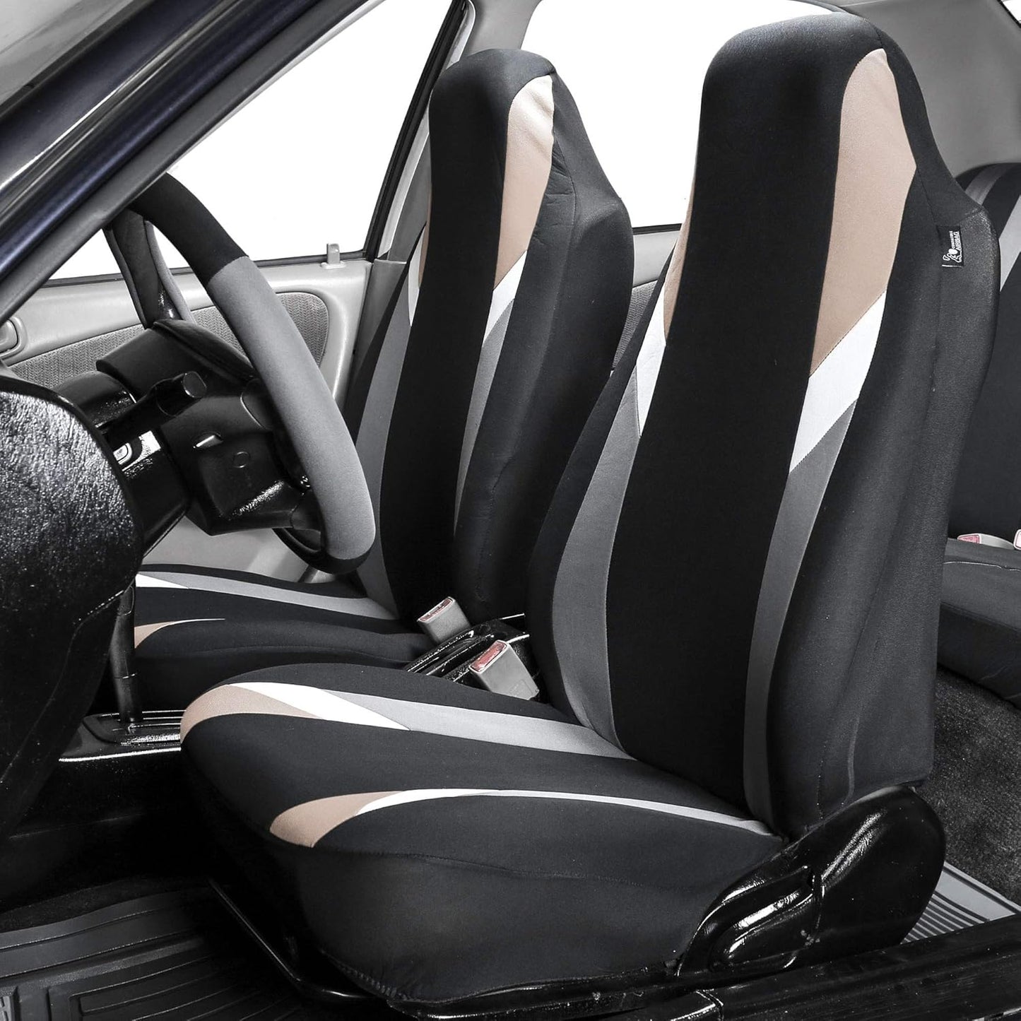 FH Group Premium Modernistic Seat Covers Pair Set, Airbag Compatible-Universal Fit for Cars Trucks and SUVs (Beige)