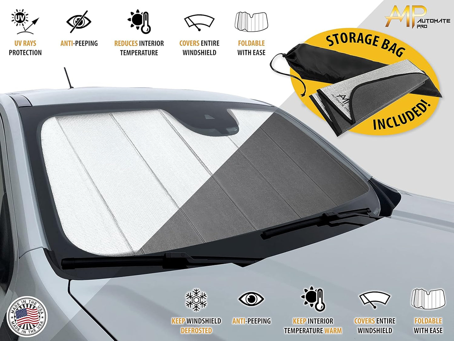 AutoMate Pro Custom Fit Windshield Foldable Sunshade for 2023 2024 Kia Niro, Plug-in Hybrid, Hybrid, EV, SUV, Compact Sun Shade Block UV Rays Visor Protector Folding Dual-Purpose (MADE in USA)