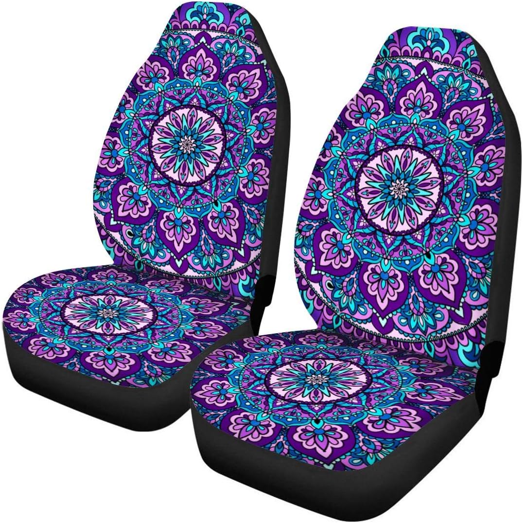 TOADDMOS Bohemian Colorful Mandala Patchwork Car Seat Covers Bucket Front Seats Protector,Universal Fit Cars,Sedan,SUV