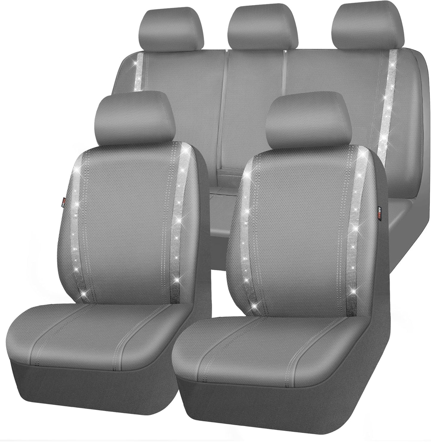 CAR PASS Leather Diamond Bling Car Seat Covers 2 Front Interior Sets, Waterproof Universal Shining Glitter Crystal Sparkle Fit for 95% Automotive Truck SUV Cute Women Girl, Beige Rhinestone