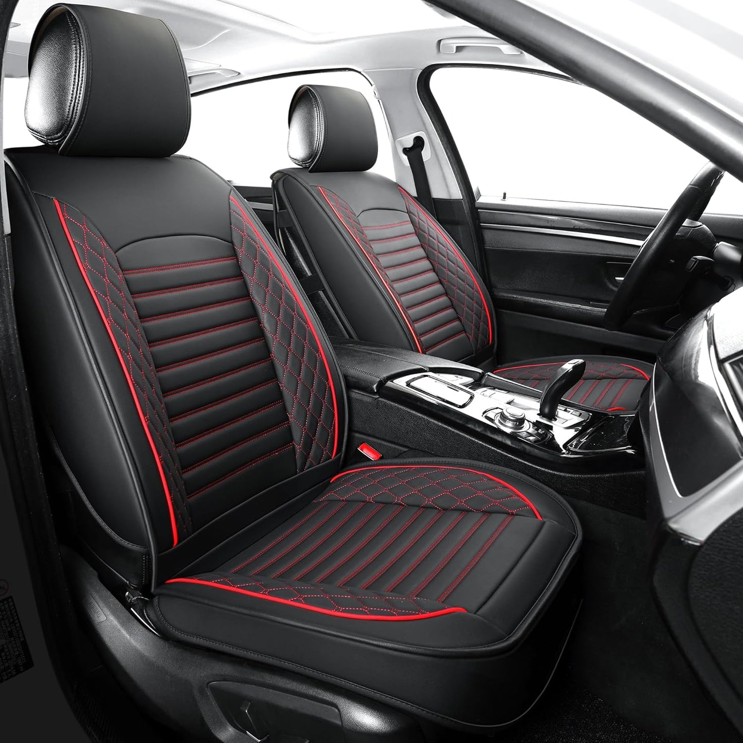 Vankerful Leather Seat Covers for Cars,Car Seat Covers Front Seats Only,Automotive Seat Covers for Trucks,SUV,Leatherette,Universal Fit，Vehicles Seats Cushions(Front Pair,Black)