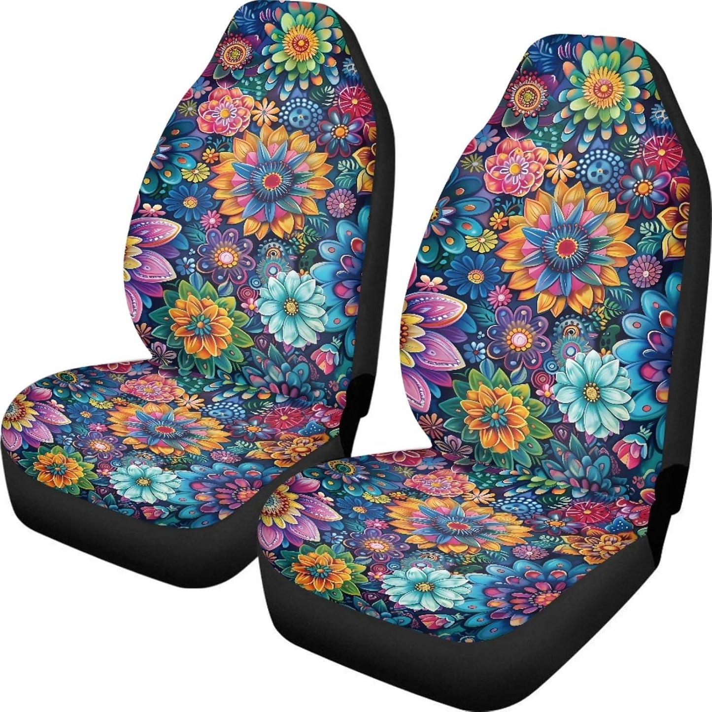 TOADDMOS Bohemian Colorful Mandala Patchwork Car Seat Covers Bucket Front Seats Protector,Universal Fit Cars,Sedan,SUV
