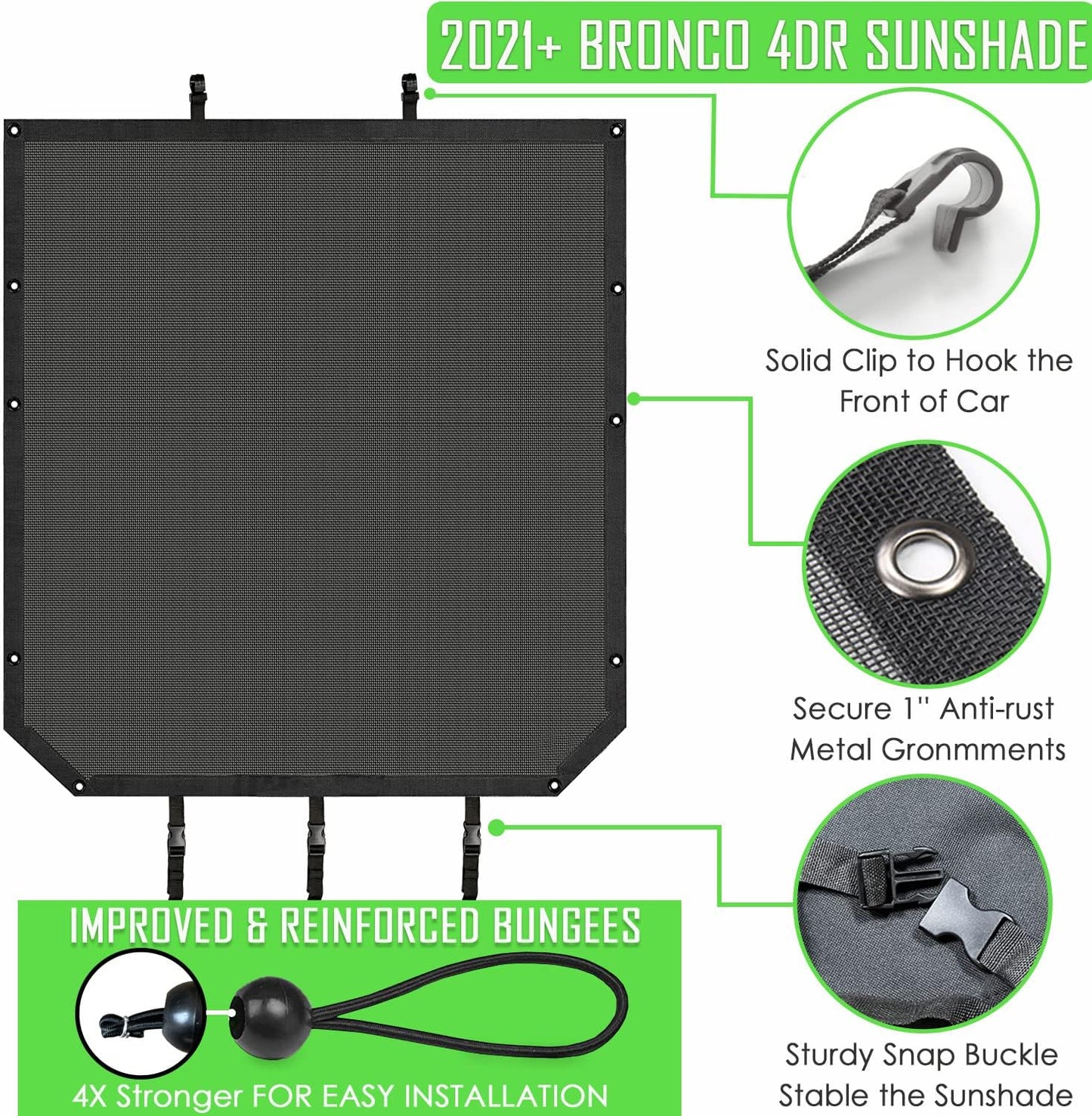 Mesh Bimini Top for Ford Bronco 4DR 2021 2022 2023 - ANMOSVO Mesh Bikini Top Roof Sunshade Top Sun Shade for Ford Bronco Accessories 6th Gen. 2021 2022 2023