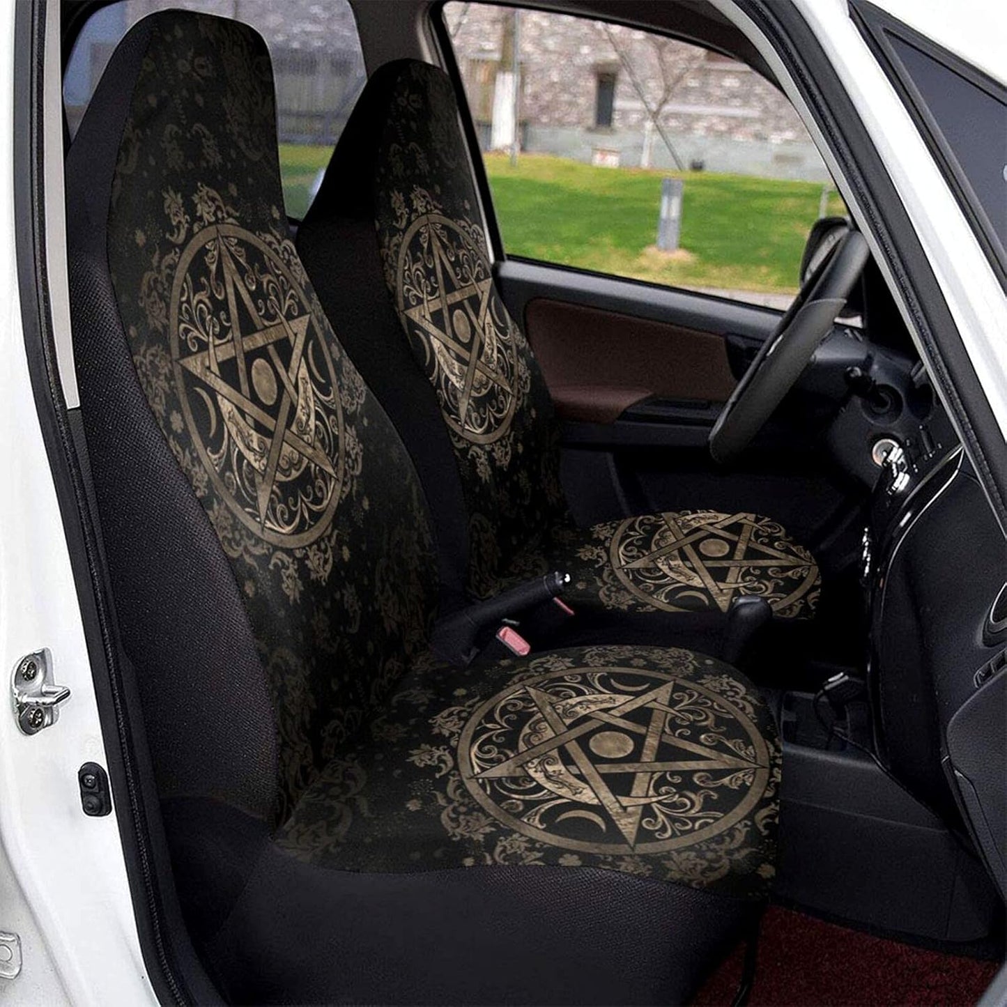 Ninegty Triple Moon Goddess Wiccan Gold Pentagram Universal Car Seat Covers Anti-Slip Seat Cover Protectors for Sedan Truck Van