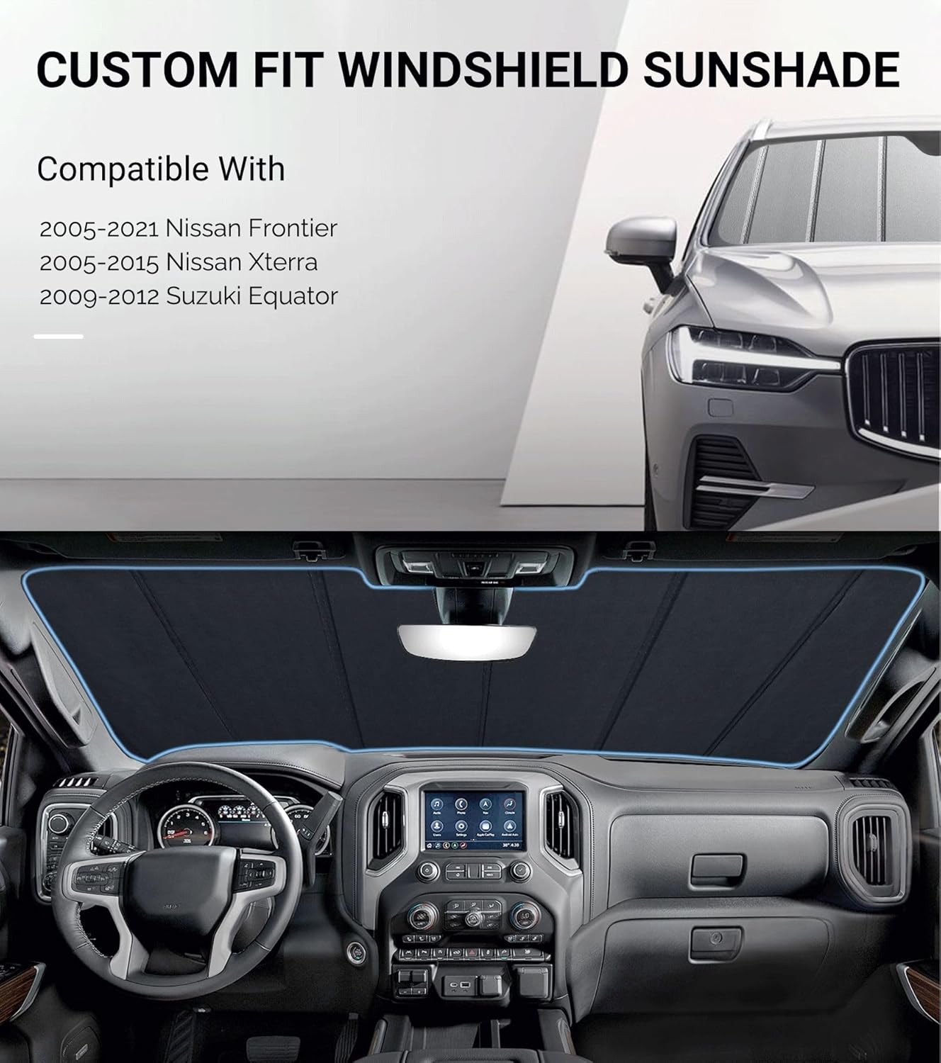 Pigenius Windshield Sun Shade for 2005-2021 Nissan Frontier, 2005-2015 Nissan Xterra, 2009-2012 Suzuki Equator - Safeguard