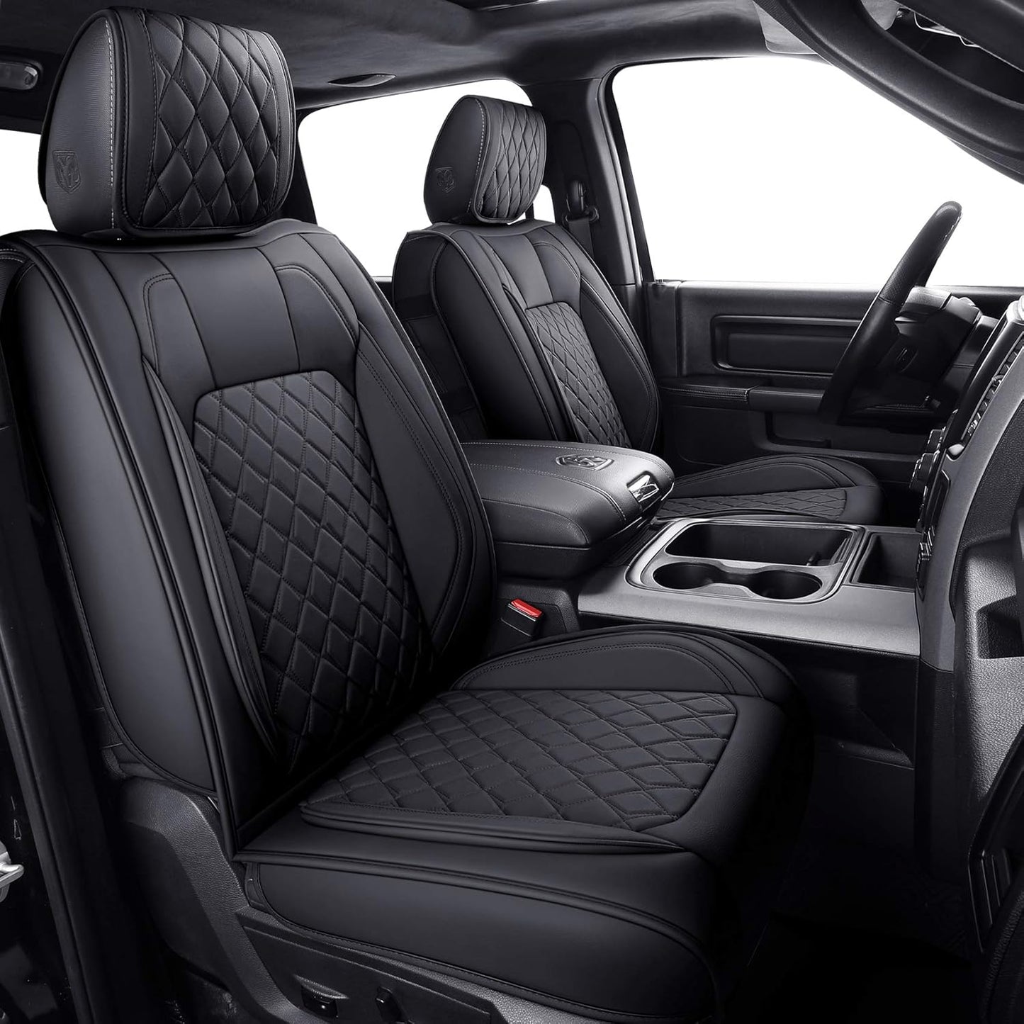 Aierxuan 2 PCS Front Seat Covers for Dodge Ram Custom Fit 2009-2025 1500/2500/3500 Pickup Truck Crew Quad Regular Cab Waterproof Leather Cushions(2 PCS Front/Black)