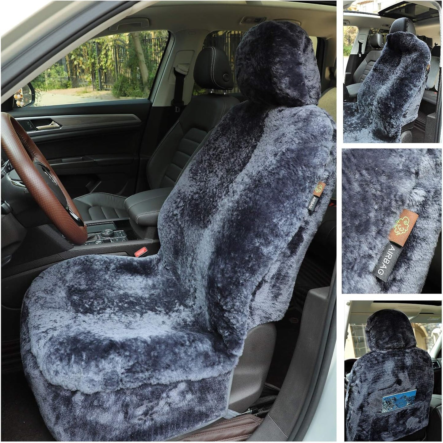 SHEEPSKIN ELITE Premium Sheepskin Car Seat Cover - All Season Comfort and Protection, Easy Installation (56" x 23", Gray with Bluish Tint)