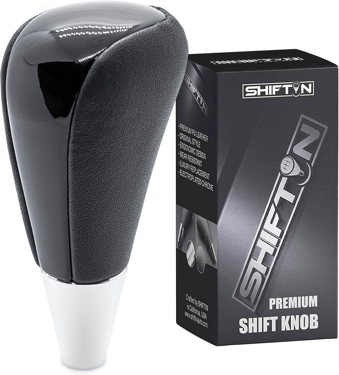 SHIFTIN Leather Wood Gear Shift Knob for Toyota Avalon Yaris 4Runner Land Cruiser Sienna Camry Solara Tacoma and Lexus ES300 ES330 GS300 GS400 GS430 SC300 SC400 (Black Leather/Piano Black)