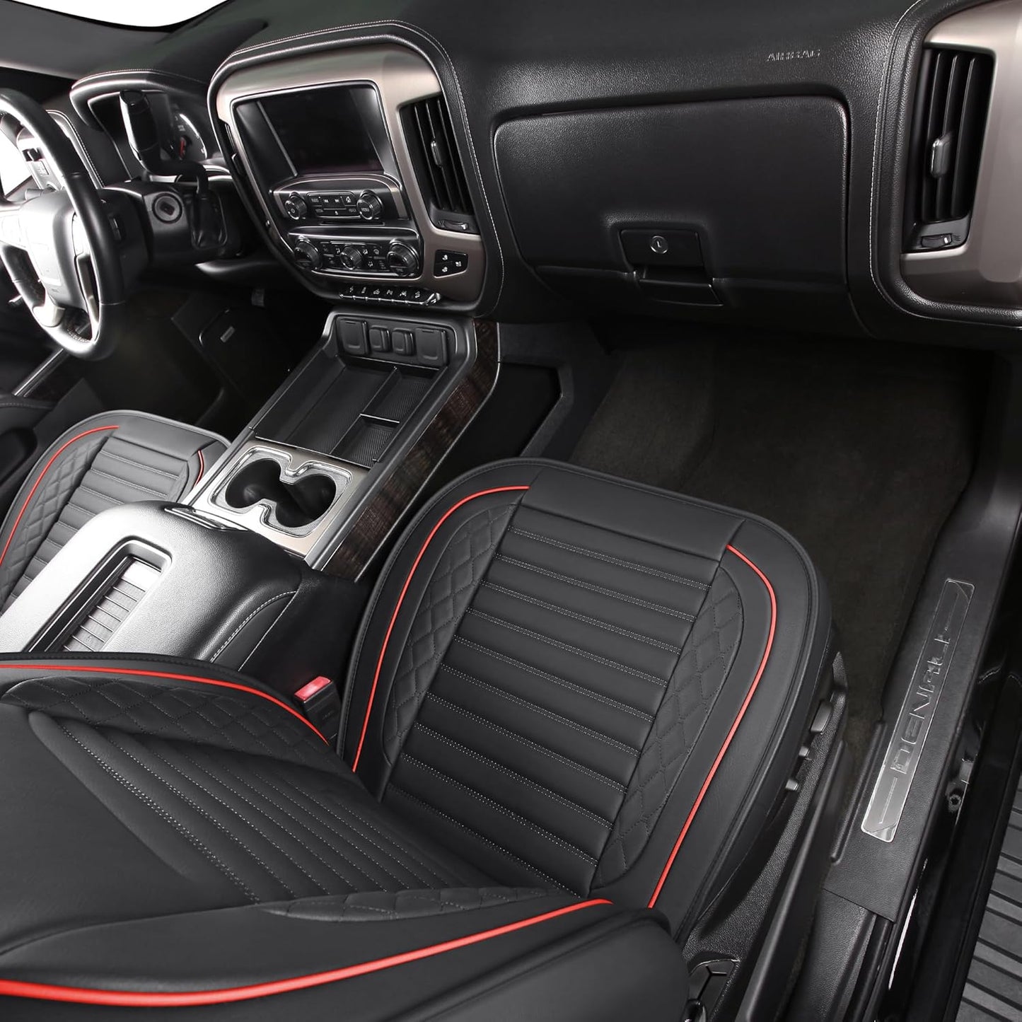 JOJOBAY Chevy Silverado Seat Covers,GMC Sierra Seat Covers,Custom Fit 2007-2024 1500 2500HD 3500HD Crew Double Extended Regular Cab,LT LZT RST Trail Boss(Front Pair,Black Red)