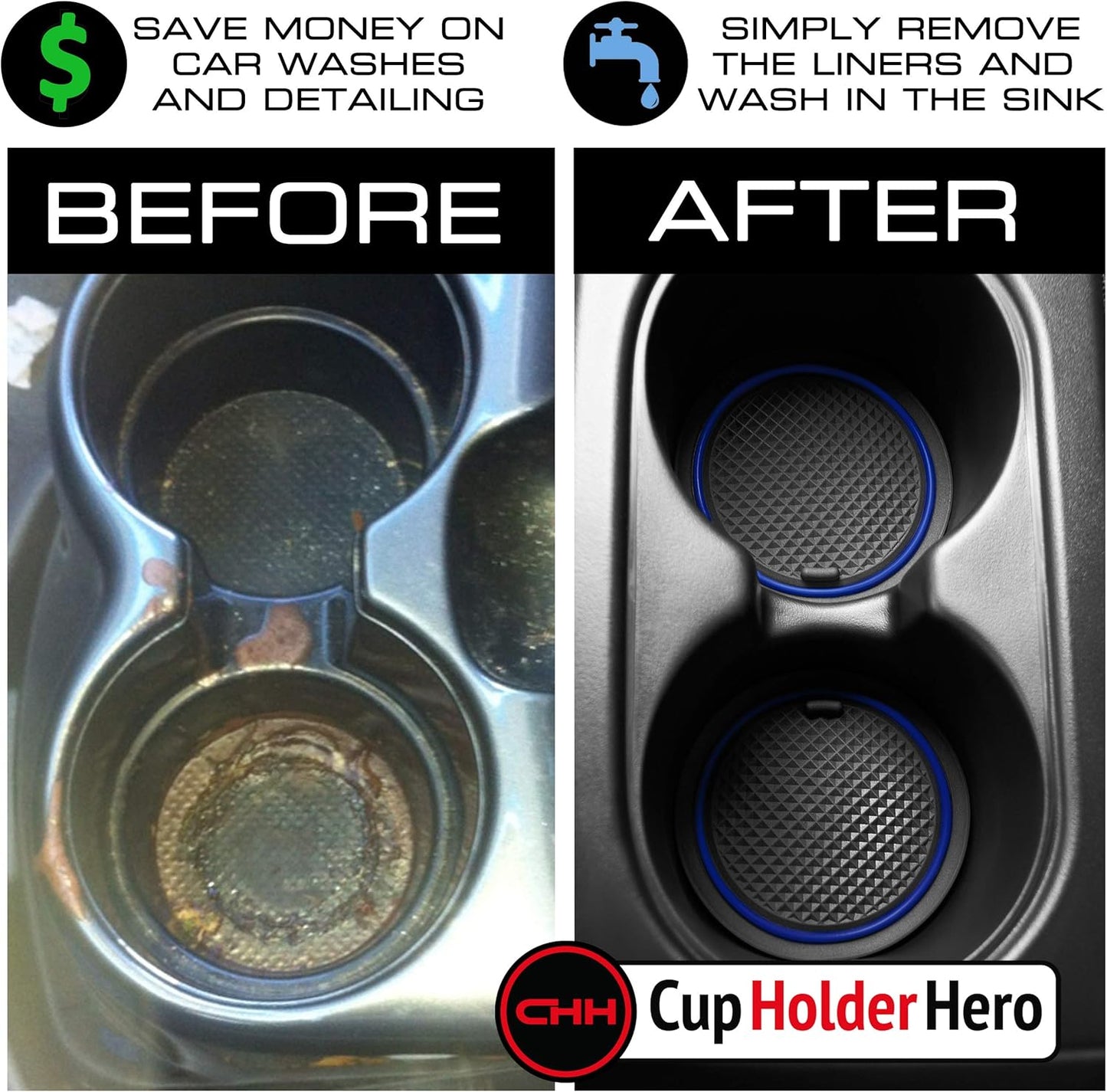 CupHolderHero Fits Toyota 4Runner 2019-2024 Accessories - Custom Non-Slip Anti-Dust Cup Holder Inserts, Center Console Liners, Door Pocket Mats, Interior Protection, 27pc Set, 2 Rows, Blue Trim