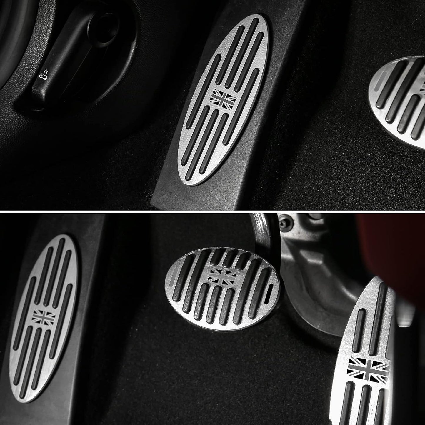 WEYWU 3pcs for Mini Cooper Car Interior Accessories Aluminum Auto Foot Pedal Covers Brake Accelarator Rest Pedal Pads for 2/4 Doors Countryman Clubman Convertible Paceman -Gray Flag