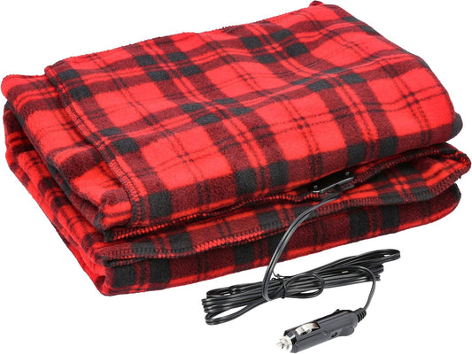 Electric Heater Car Blanket- Heated Travel Throw Electric Blanket for Car and RV, 12 volt by Stalwart- Red and Black