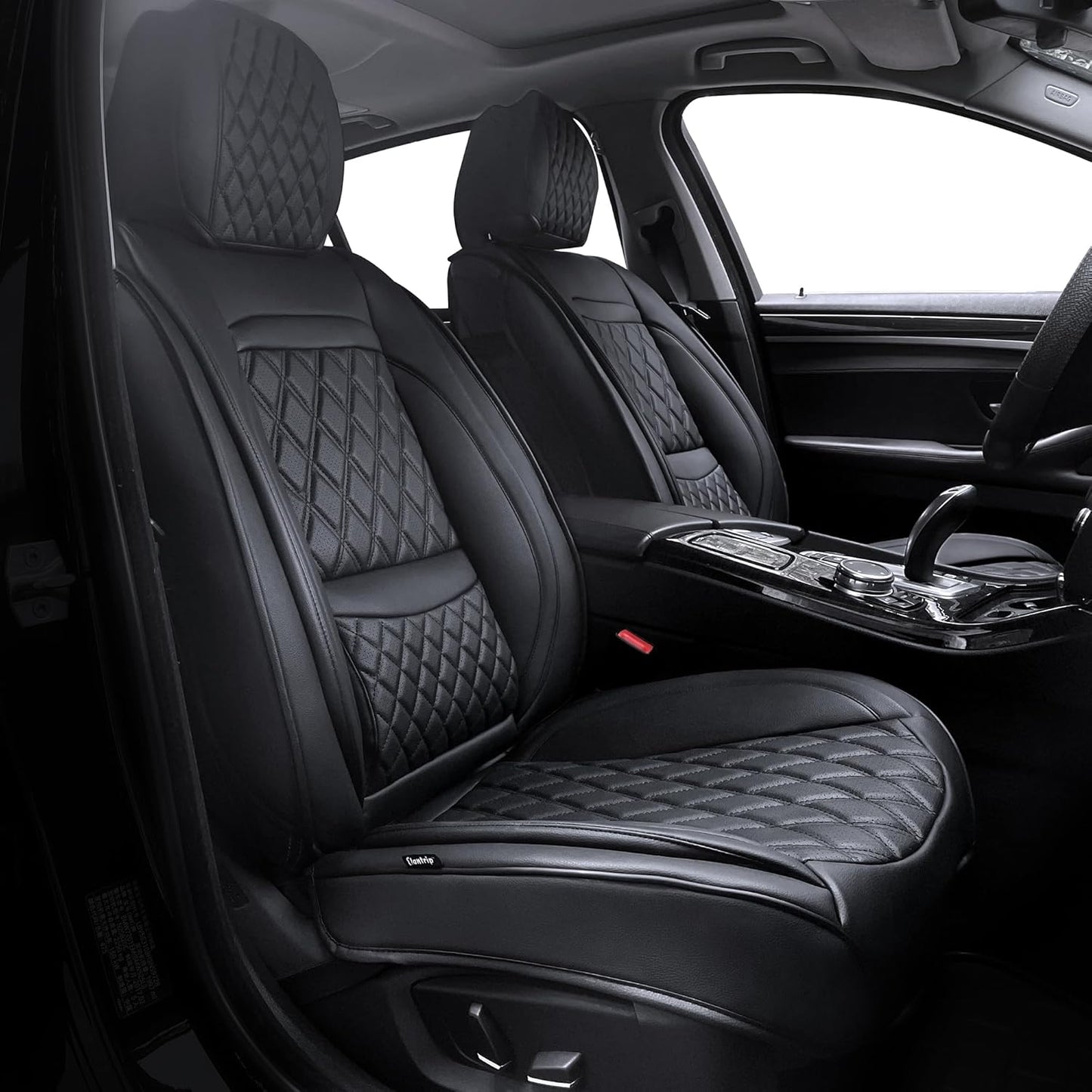 Elantrip 2PCs Front Car Seat Covers Leather Water Proof Seat Protector Universal fit for Most Cars SUVs and Trucks Black