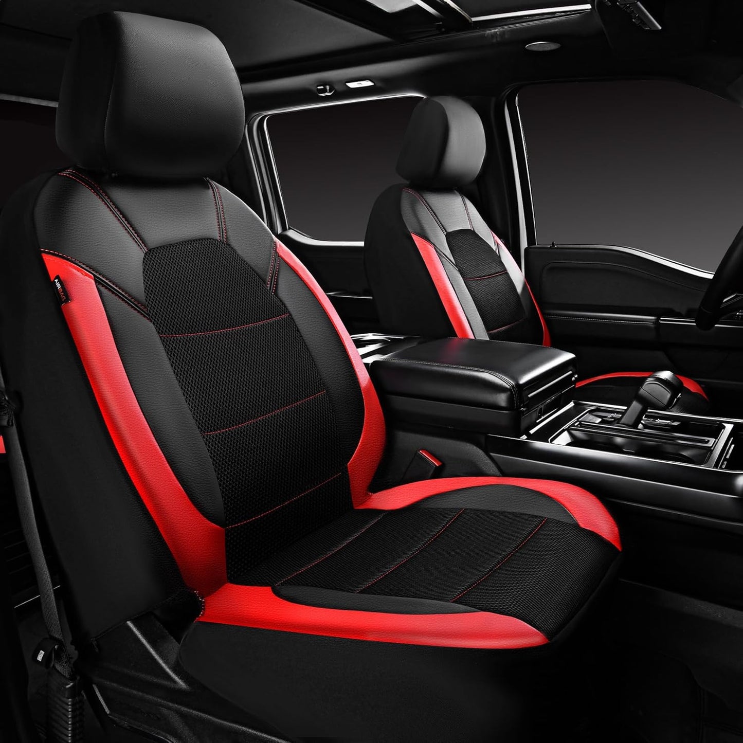 CAR PASS Leather Car Seat Covers Front Seats only, with Air Mesh Front Seat Covers Breathable, Cool Automotive Seat Covers 2 Pack, Universal Fit Most Cars,SUV,Truck,Van Airbag Compatible(Black Green)
