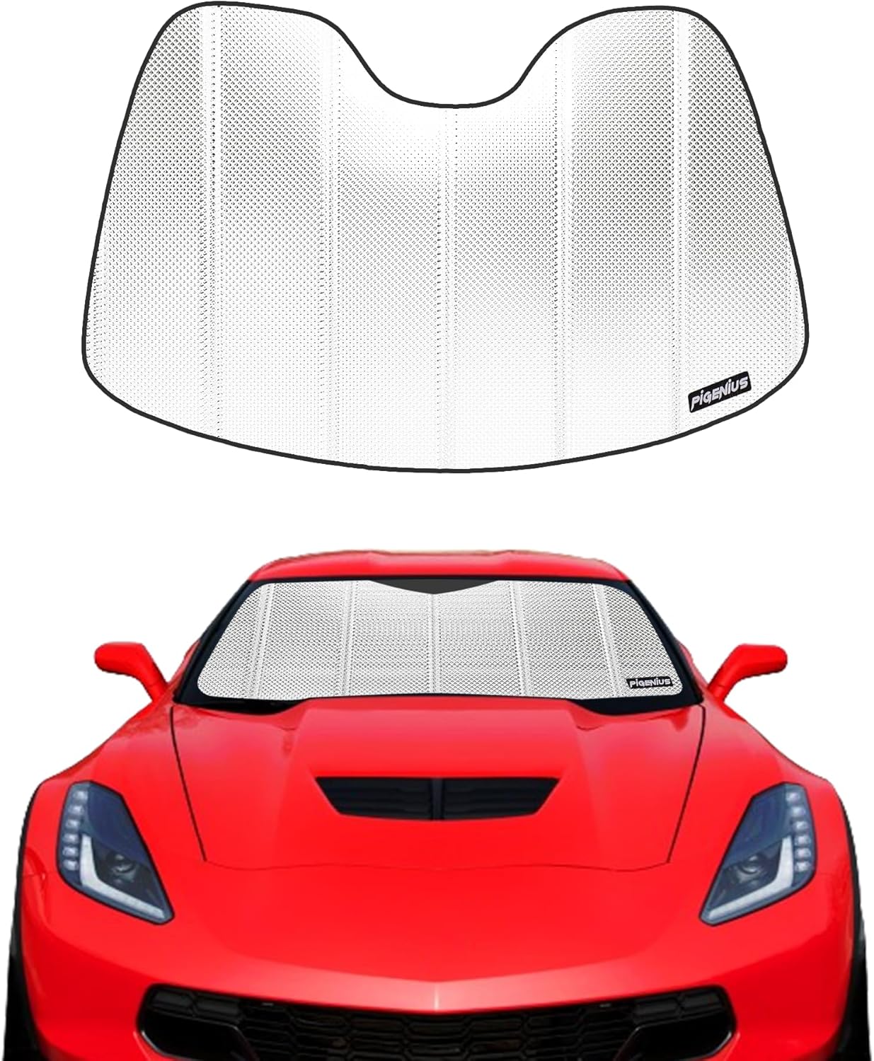 Pigenius Windshield Sun Shade for 2014-2019 Chevrolet Corvette C7. 2024 Upgrade Reflective Aluminum Film Front Window Sunshade for Maximum Interior Protection, B-SS155