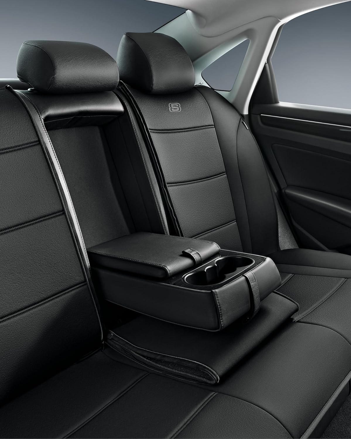 Skechers™ Memory Foam Car Seat Covers, Premium Lycra Seat Covers with Thick Memory Foam, Black Rear Seat Covers, Automotive Comfort and Protection for Most Cars, Van,Trucks, SUVs(All Black)