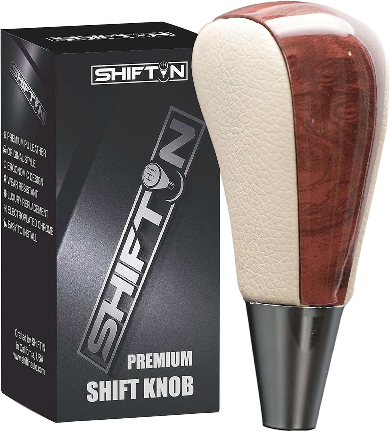 SHIFTIN Leather Wood Gear Shift Knob for Toyota Avalon Yaris 4Runner Land Cruiser Sienna Camry Solara Tacoma and Lexus ES300 ES330 GS300 GS400 GS430 SC300 SC400 (Black Leather/Piano Black)